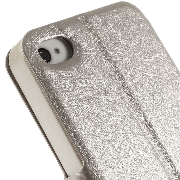 Silk Texture Dual View Windows Leather Stand Shell for iPhone 4s 4 - Champagne-8