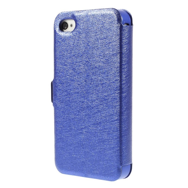 Silk Texture Dual View Windows Leather Cover Stand for iPhone 4s 4 - Blue-2