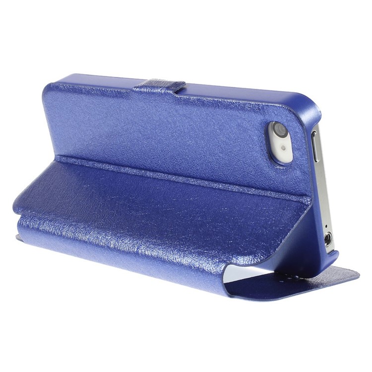 Silk Texture Dual View Windows Leather Cover Stand for iPhone 4s 4 - Blue-5