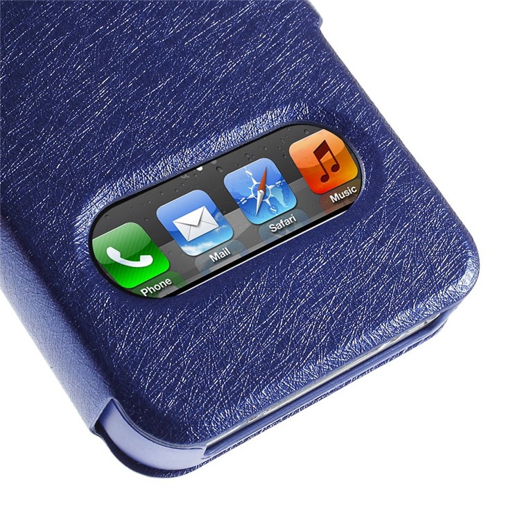 Silk Texture Dual View Windows Leather Cover Stand for iPhone 4s 4 - Blue-7