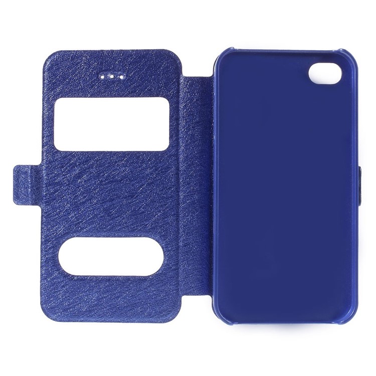 Silk Texture Dual View Windows Leather Cover Stand for iPhone 4s 4 - Blue-9