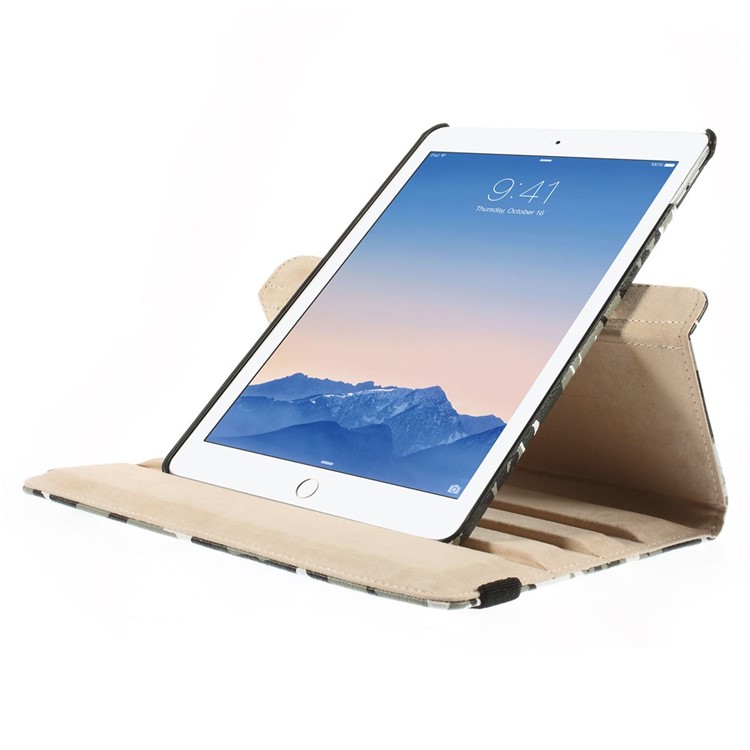 Camouflage Pattern Swivel Stand Smart Leather Cover for iPad Air 2 - Army Green-5