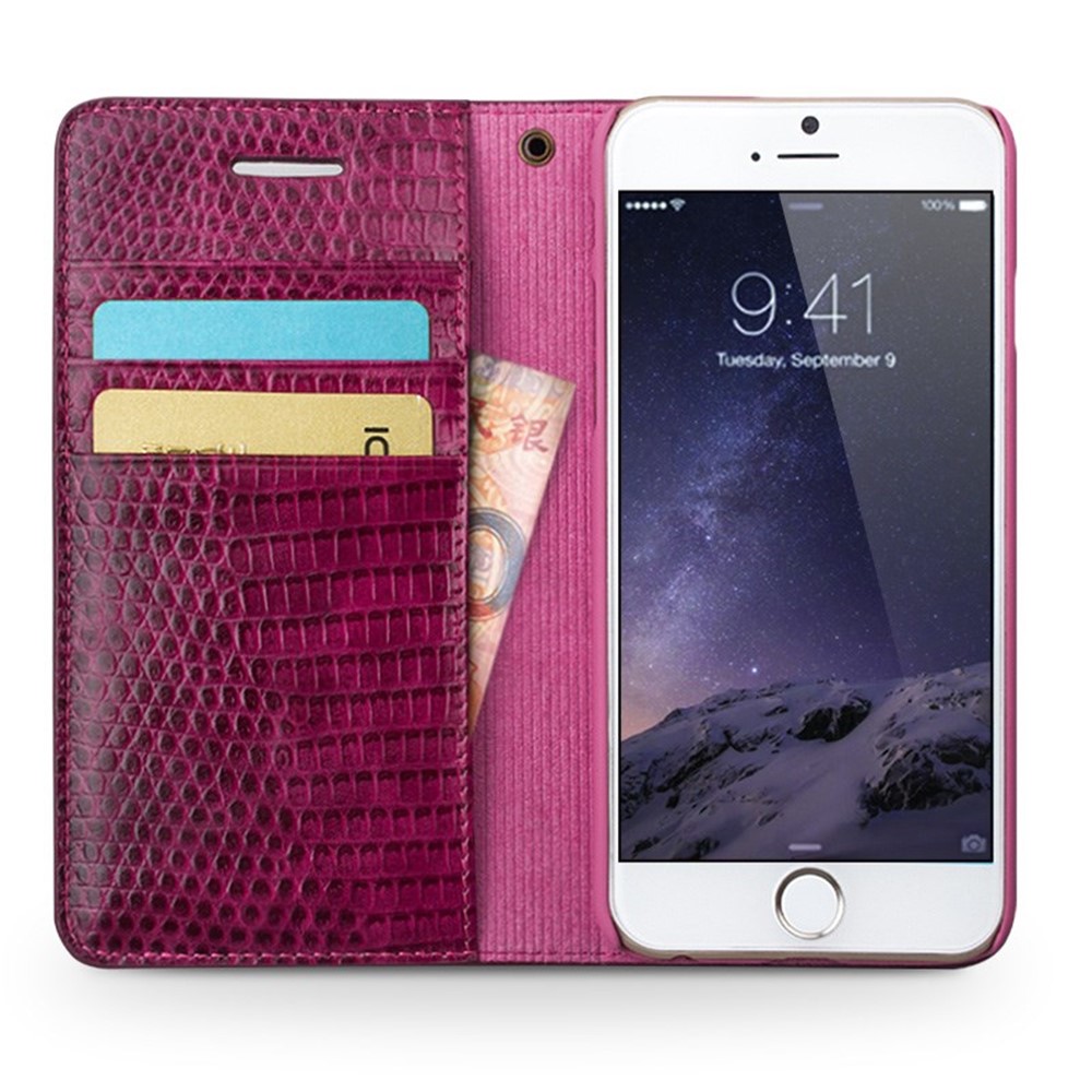 QIALINO Crocodile Texture Genuine Leather Wallet Case for iPhone 6 Plus / 6s Plus 5.5 inch - Rose-2