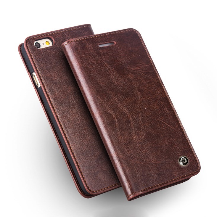 Case de Billetera de Cuero Genuino de Lujo Qialino Para Iphone 6 Plus / 6s Más 5.5 Pulgadas - Marrón