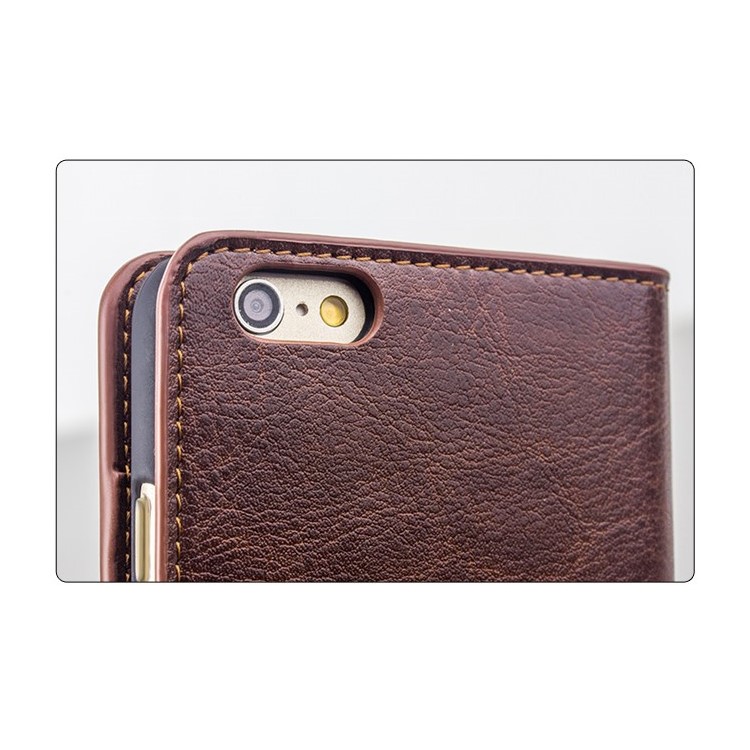 QIALINO Classic Series Top-layer Genuine Wallet Leather Cover for iPhone 6 / 6s 4.7 inch - Brown-2