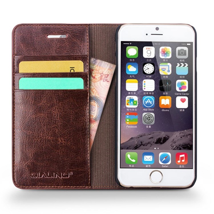 QIALINO Classic Series Top-layer Genuine Wallet Leather Cover for iPhone 6 / 6s 4.7 inch - Brown-6