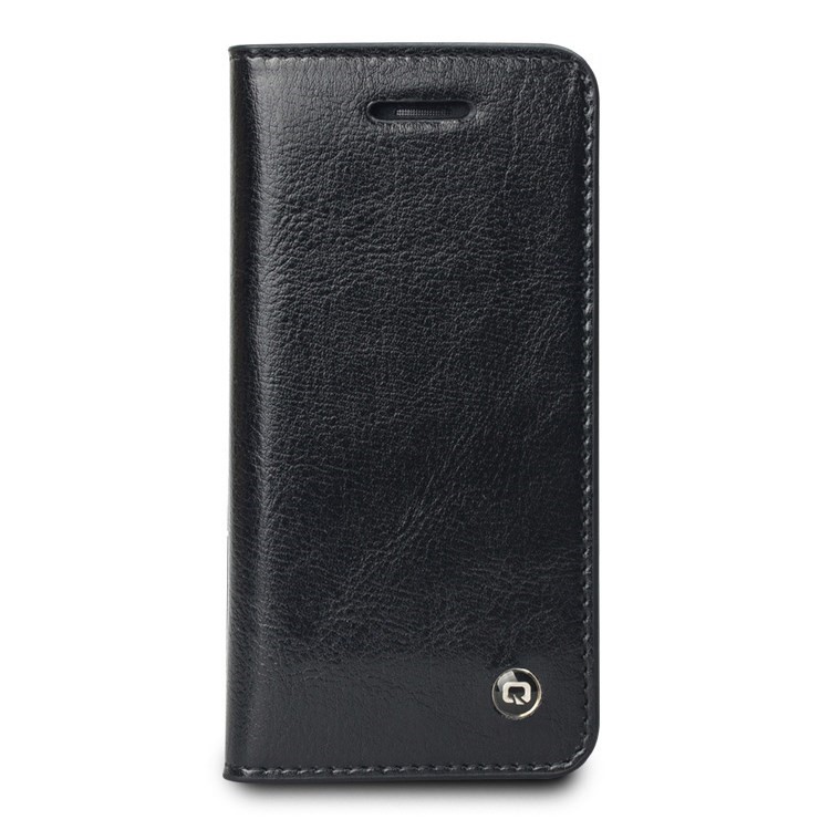 QIALINO Top-layer Genuine Leather Card Holder Case for iPhone SE 5s 5 - Black-1