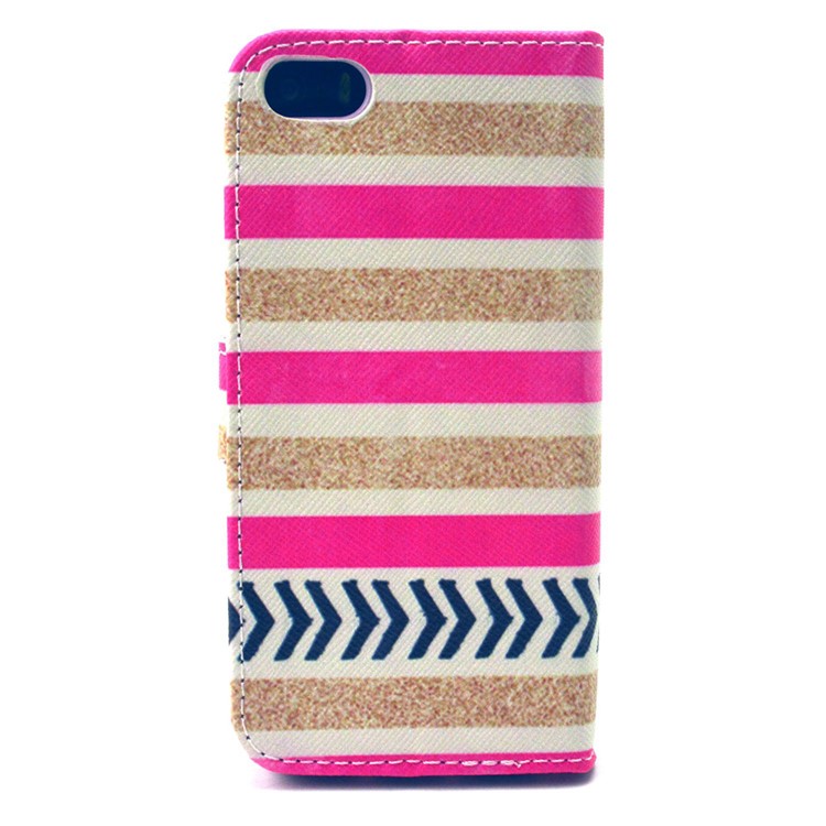 Wallet Leather Protective Phone Case for iPhone SE 5s 5 - Colorful Stripes Pattern-2