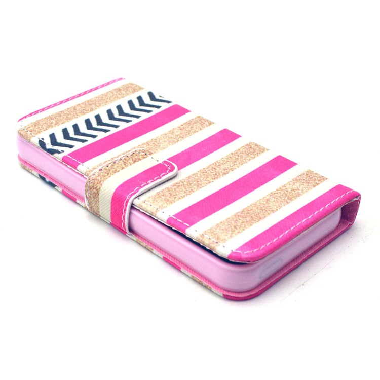 Wallet Leather Protective Phone Case for iPhone SE 5s 5 - Colorful Stripes Pattern-3