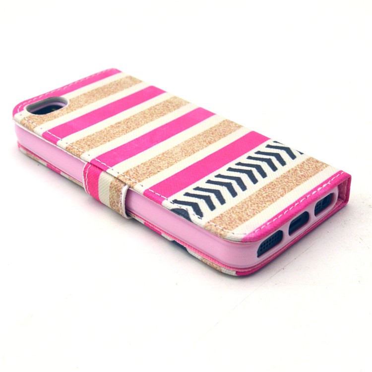 Wallet Leather Protective Phone Case for iPhone SE 5s 5 - Colorful Stripes Pattern-4