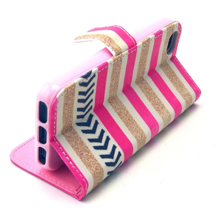 Wallet Leather Protective Phone Case for iPhone SE 5s 5 - Colorful Stripes Pattern-5