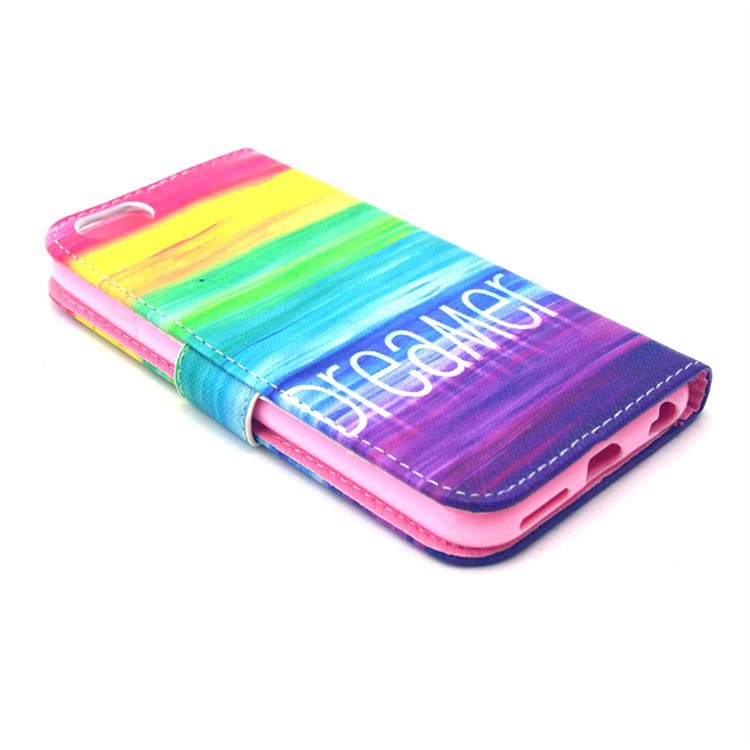 Folio Leather Wallet Phone Protective Case for iPhone 6s / 6 - Rainbow Stripes-4