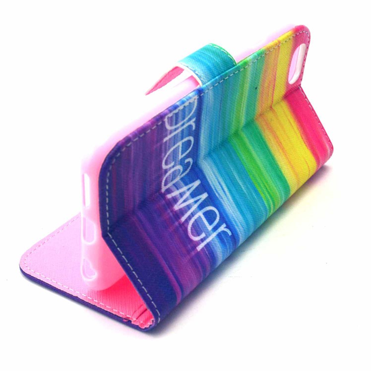 Folio Leather Wallet Phone Protective Case for iPhone 6s / 6 - Rainbow Stripes-5