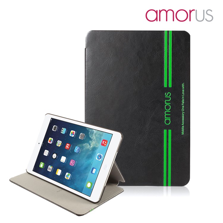 AMORUS Smart Awakening Leather Case for iPad mini 1/2/3 - Black-1