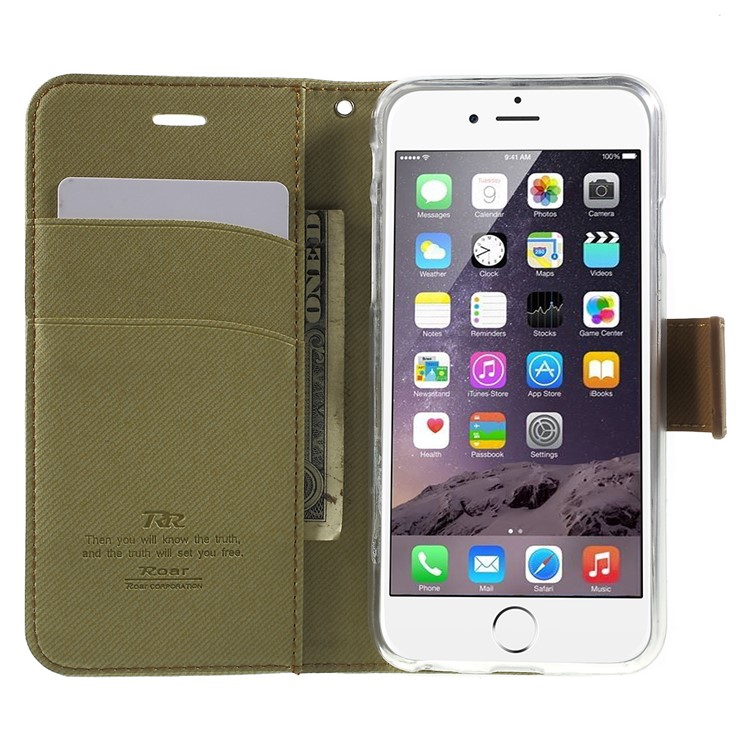 ROAR KOREA Twill Wallet PU Leather Cover for iPhone 6s 6 4.7 inch - Khaki-5