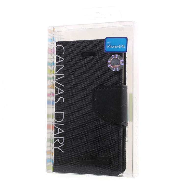 MERCURY GOOSPERY Canvas Diary Leather Case for iPhone 4s / 4 with Stand - Black-11