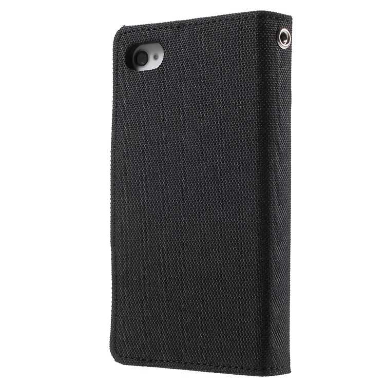 MERCURY GOOSPERY Canvas Diary Leather Case for iPhone 4s / 4 with Stand - Black-2