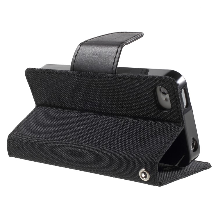 MERCURY GOOSPERY Canvas Diary Leather Case for iPhone 4s / 4 with Stand - Black-4