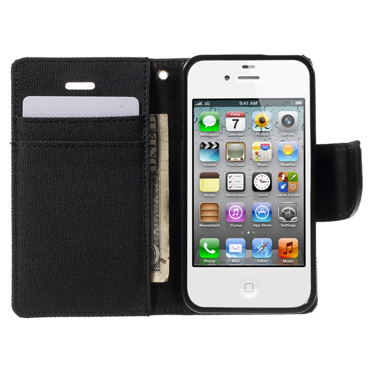 MERCURY GOOSPERY Canvas Diary Leather Case for iPhone 4s / 4 with Stand - Black-5