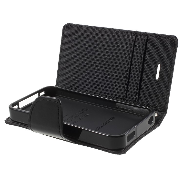 MERCURY GOOSPERY Canvas Diary Leather Case for iPhone 4s / 4 with Stand - Black-6