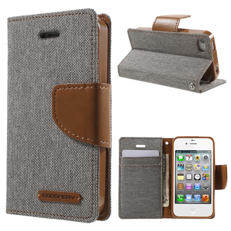 MERCURY GOOSPERY Canvas Diary Leather Cover for iPhone 4s / 4 with Stand - Grey-1