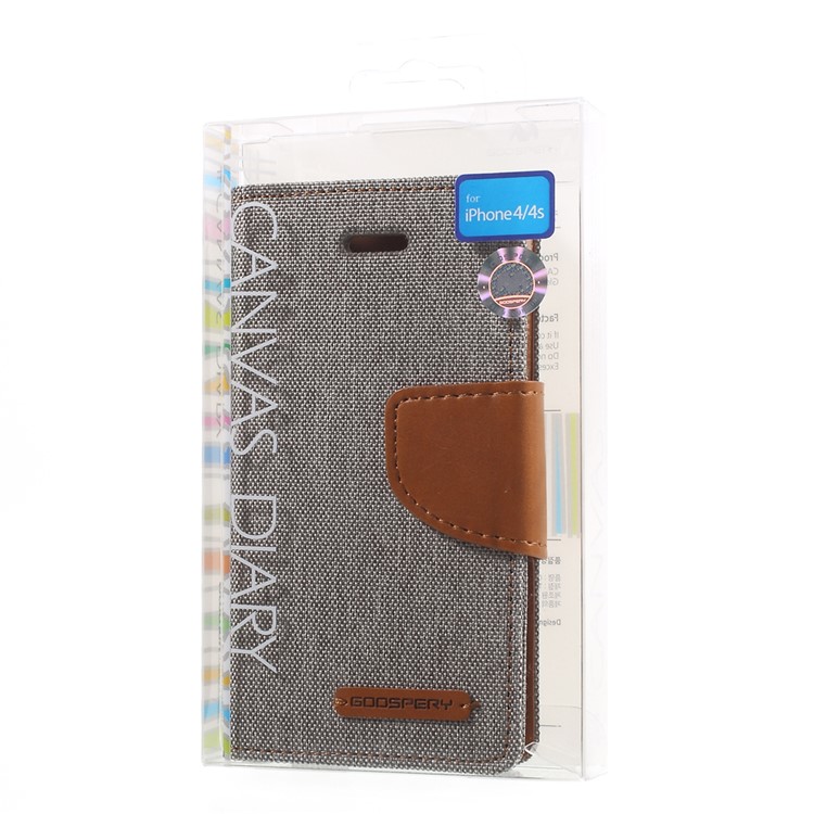 MERCURY GOOSPERY Canvas Diary Leather Cover for iPhone 4s / 4 with Stand - Grey-10
