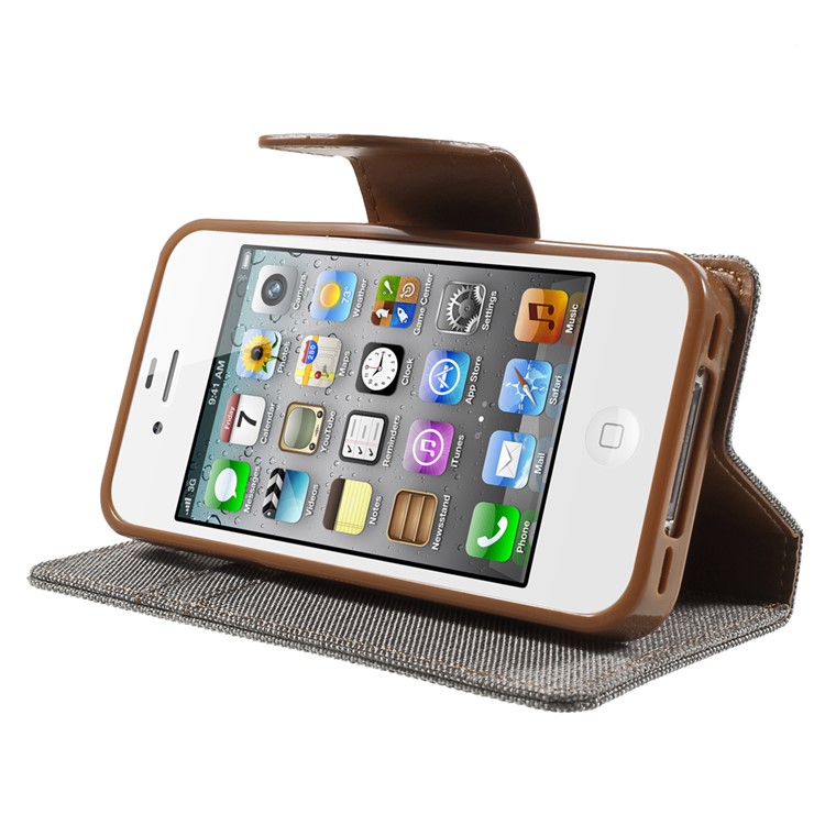 MERCURY GOOSPERY Canvas Diary Leather Cover for iPhone 4s / 4 with Stand - Grey-3