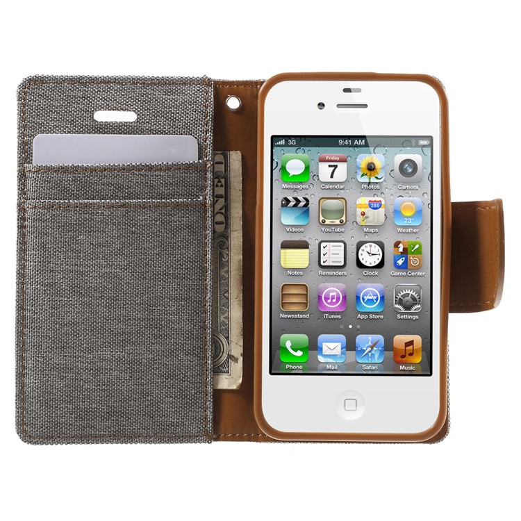 MERCURY GOOSPERY Canvas Diary Leather Cover for iPhone 4s / 4 with Stand - Grey-5