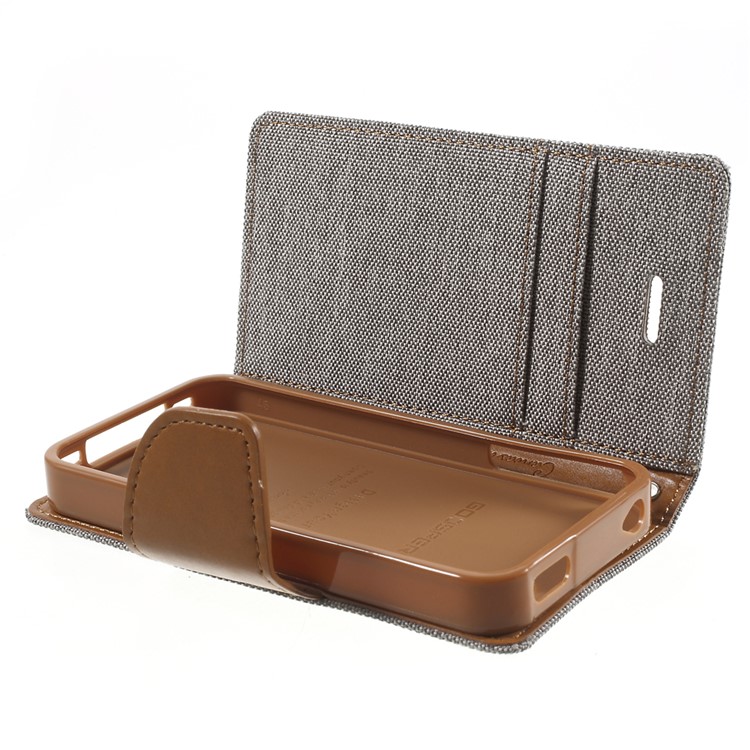 MERCURY GOOSPERY Canvas Diary Leather Cover for iPhone 4s / 4 with Stand - Grey-6
