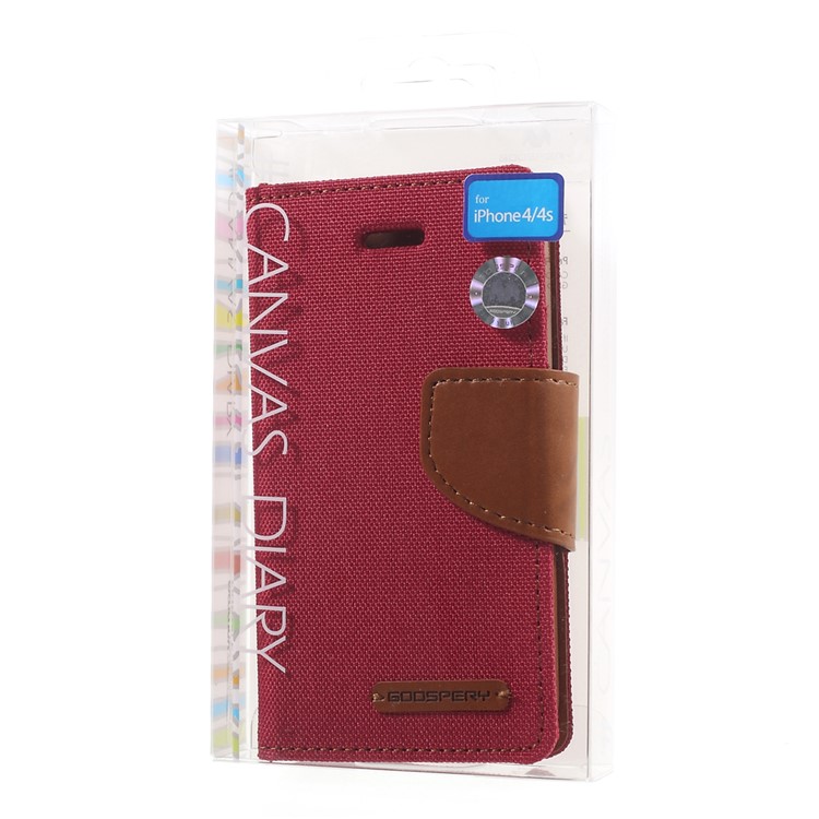 MERCURY GOOSPERY Canvas Diary Leather Shell for iPhone 4s / 4 with Stand - Red-10