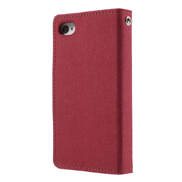 MERCURY GOOSPERY Canvas Diary Leather Shell for iPhone 4s / 4 with Stand - Red-2