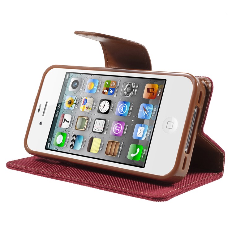MERCURY GOOSPERY Canvas Diary Leather Shell for iPhone 4s / 4 with Stand - Red-3