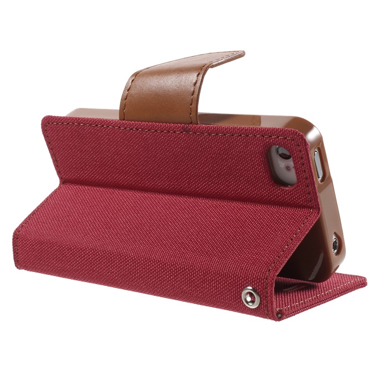 MERCURY GOOSPERY Canvas Diary Leather Shell for iPhone 4s / 4 with Stand - Red-4