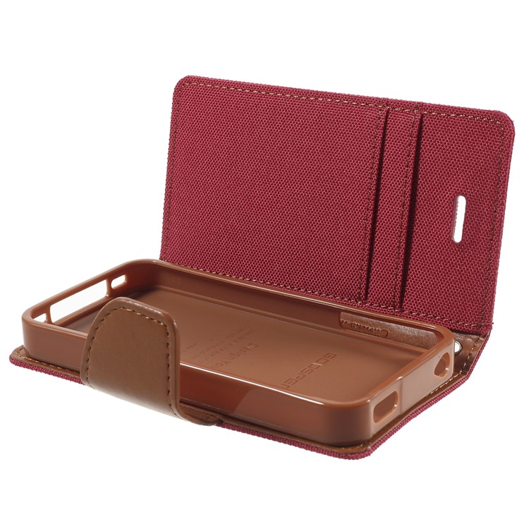 MERCURY GOOSPERY Canvas Diary Leather Shell for iPhone 4s / 4 with Stand - Red-6