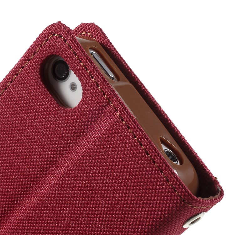 MERCURY GOOSPERY Canvas Diary Leather Shell for iPhone 4s / 4 with Stand - Red-7