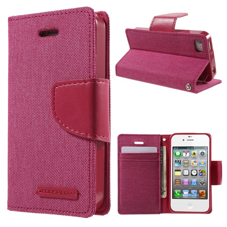 MERCURY GOOSPERY Canvas Diary Leather Cover for iPhone 4s / 4 with Stand - Rose-1