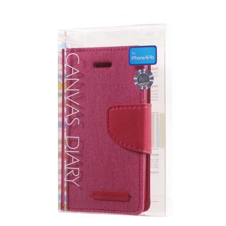 MERCURY GOOSPERY Canvas Diary Leather Cover for iPhone 4s / 4 with Stand - Rose-10