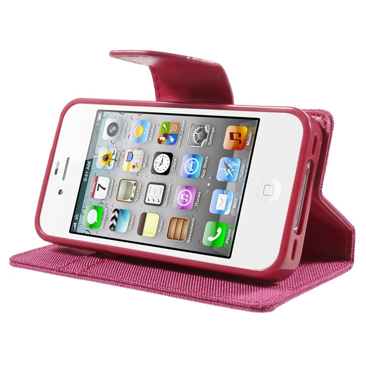 MERCURY GOOSPERY Canvas Diary Leather Cover for iPhone 4s / 4 with Stand - Rose-3