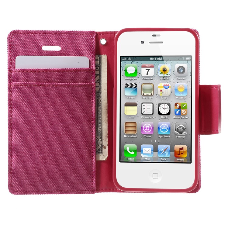 MERCURY GOOSPERY Canvas Diary Leather Cover for iPhone 4s / 4 with Stand - Rose-5