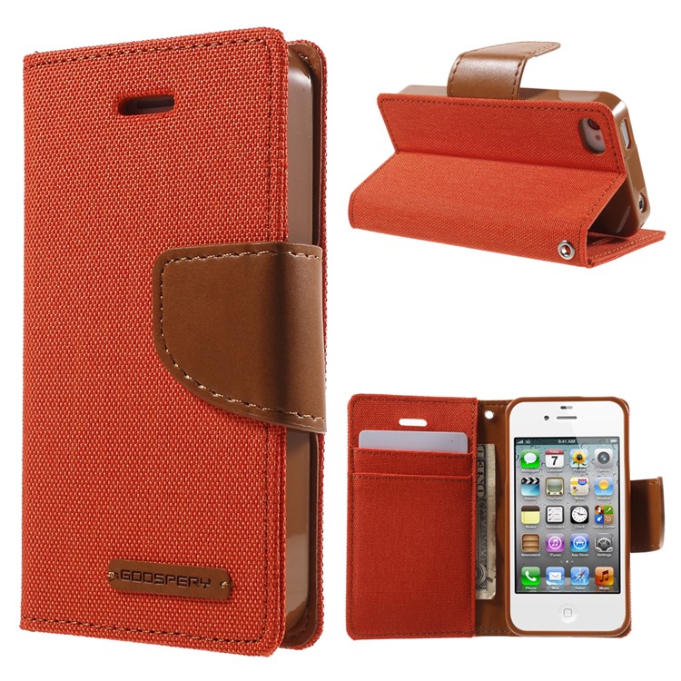 MERCURY GOOSPERY Canvas Diary Leather Cover for iPhone 4s / 4 with Stand - Orange-1