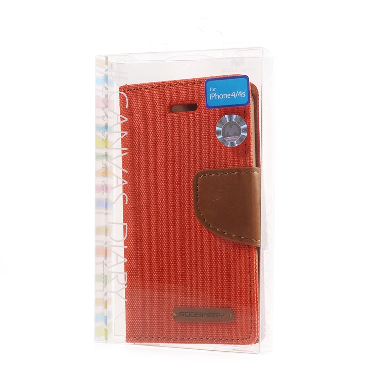 MERCURY GOOSPERY Canvas Diary Leather Cover for iPhone 4s / 4 with Stand - Orange-11