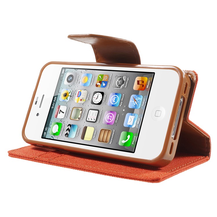 MERCURY GOOSPERY Canvas Diary Leather Cover for iPhone 4s / 4 with Stand - Orange-3