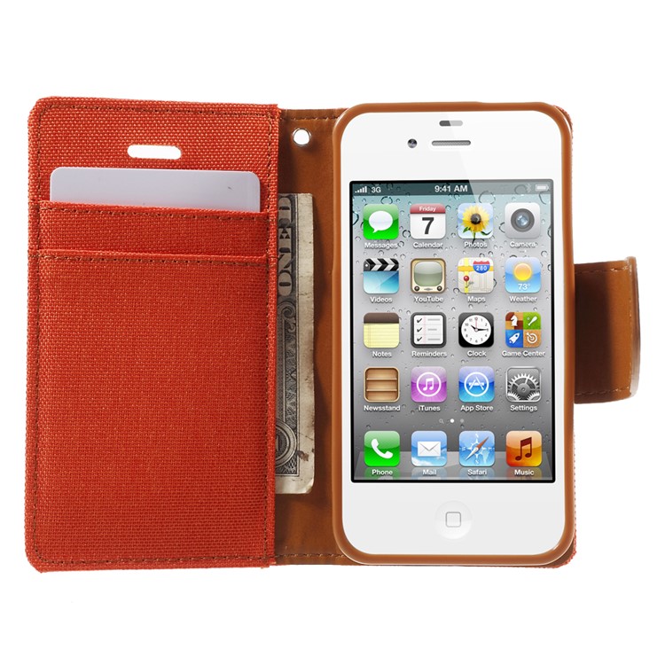 MERCURY GOOSPERY Canvas Diary Leather Cover for iPhone 4s / 4 with Stand - Orange-5