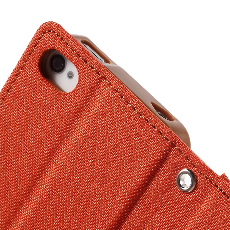 MERCURY GOOSPERY Canvas Diary Leather Cover for iPhone 4s / 4 with Stand - Orange-8