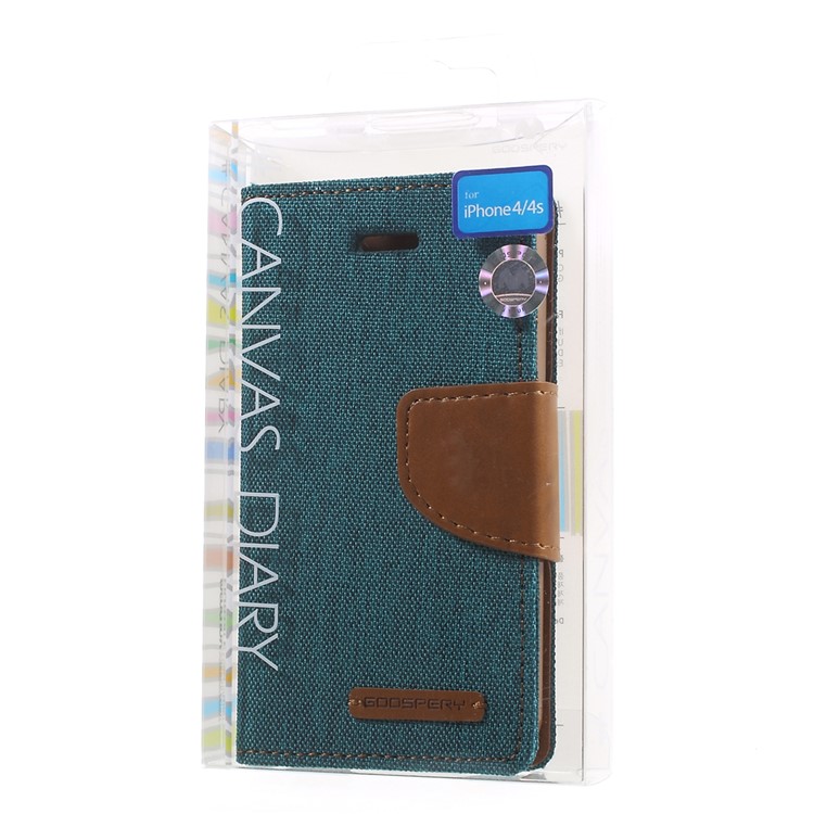 MERCURY GOOSPERY Canvas Diary Leather Cover for iPhone 4s / 4 with Stand - Green-10