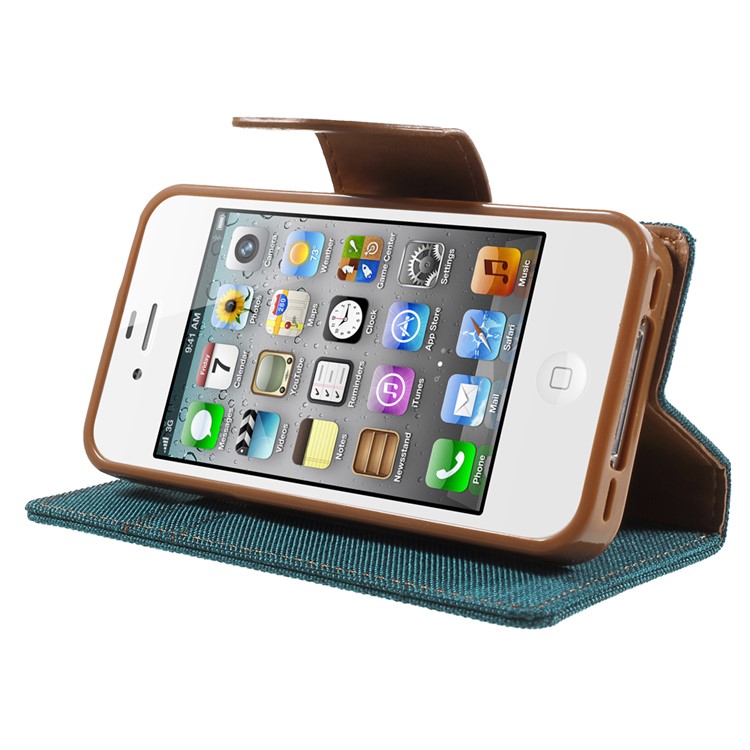 MERCURY GOOSPERY Canvas Diary Leather Cover for iPhone 4s / 4 with Stand - Green-3
