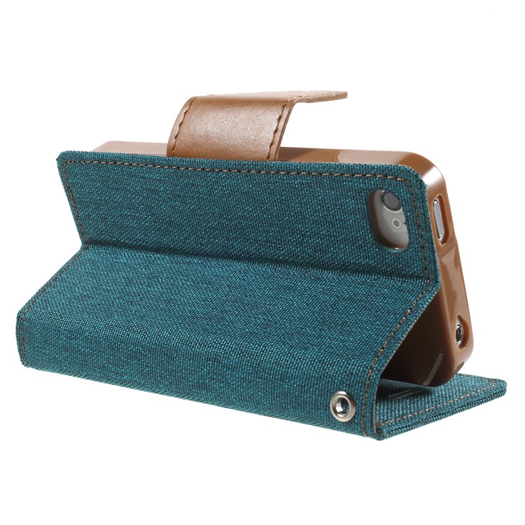 MERCURY GOOSPERY Canvas Diary Leather Cover for iPhone 4s / 4 with Stand - Green-4