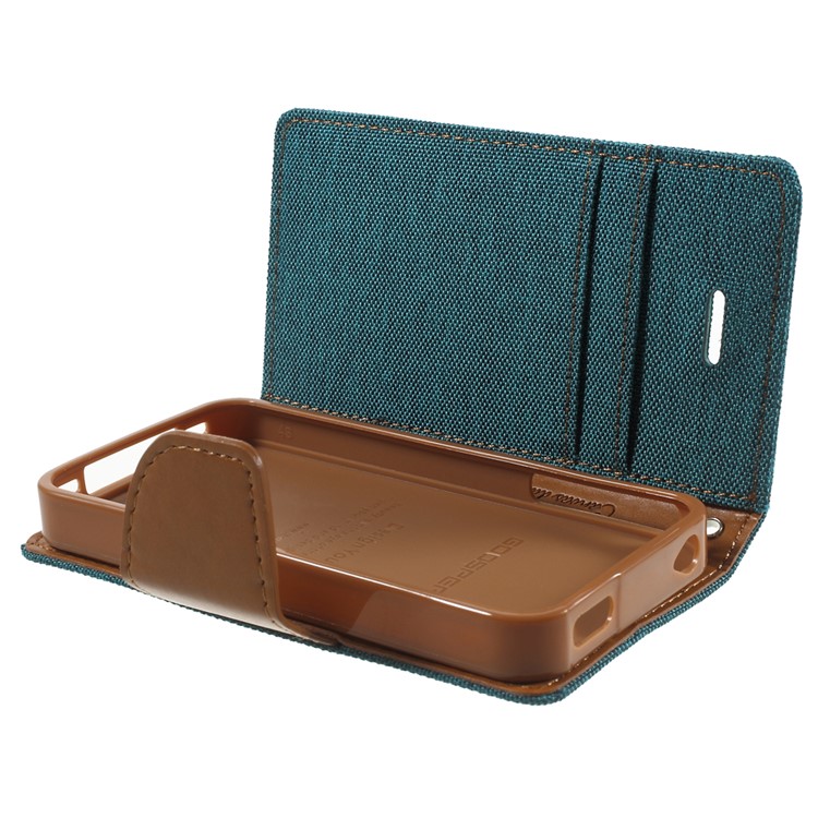 MERCURY GOOSPERY Canvas Diary Leather Cover for iPhone 4s / 4 with Stand - Green-6