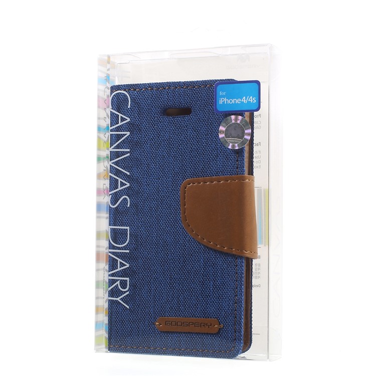 MERCURY GOOSPERY Canvas Diary Leather Cover for iPhone 4s / 4 with Stand - Baby Blue-11