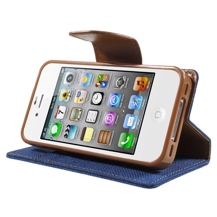 MERCURY GOOSPERY Canvas Diary Leather Cover for iPhone 4s / 4 with Stand - Baby Blue-3